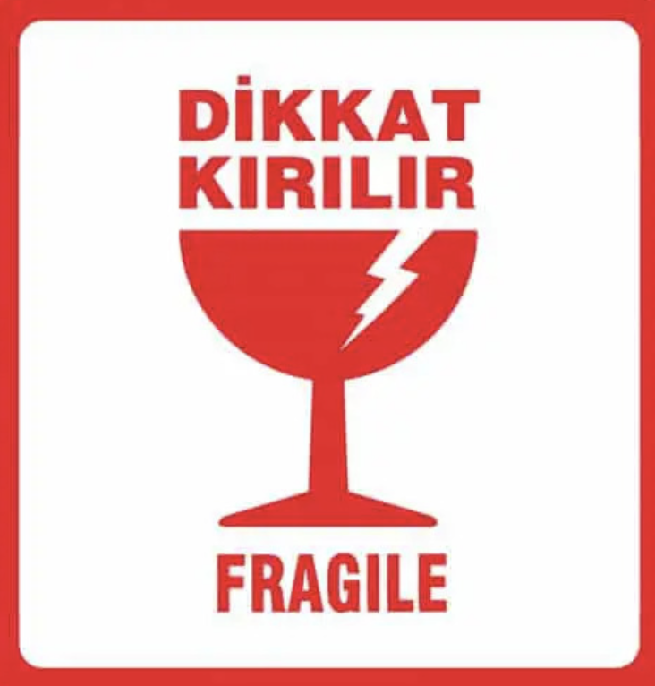 Dikkat Kırılabilir ambalaj etiketi görseli